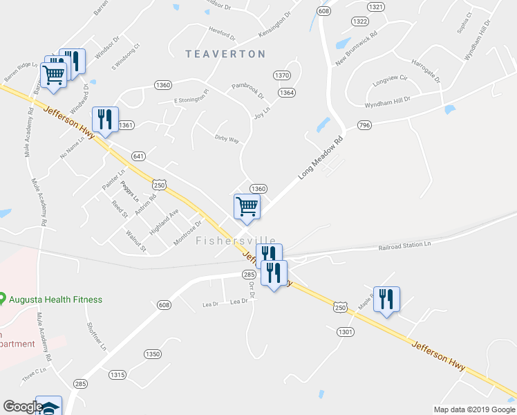 map of restaurants, bars, coffee shops, grocery stores, and more near 3 Eaton Place in Fishersville