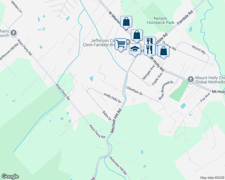 map of restaurants, bars, coffee shops, grocery stores, and more near 209 Holly Hills Drive in Louisville