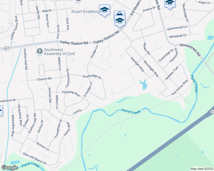 map of restaurants, bars, coffee shops, grocery stores, and more near 4309 Southridge Drive in Louisville