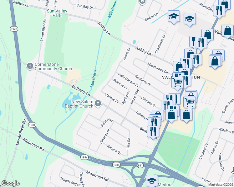 map of restaurants, bars, coffee shops, grocery stores, and more near 2010 Floradora Drive in Louisville