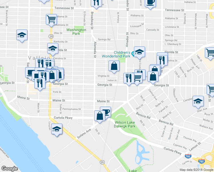 map of restaurants, bars, coffee shops, grocery stores, and more near 427 Monterey Street in Vallejo