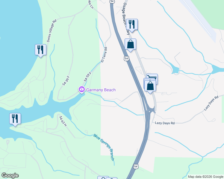 map of restaurants, bars, coffee shops, grocery stores, and more near Lime Street in Osage Beach