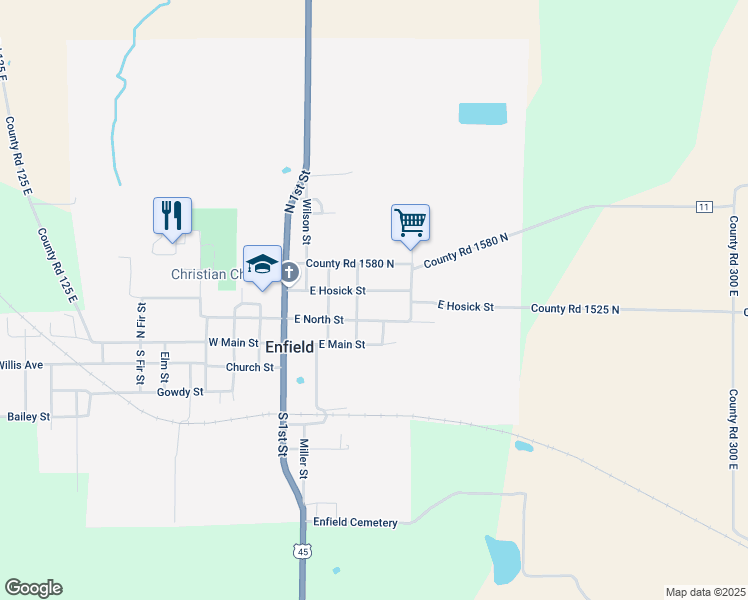 map of restaurants, bars, coffee shops, grocery stores, and more near 504 East Hosick Street in Enfield