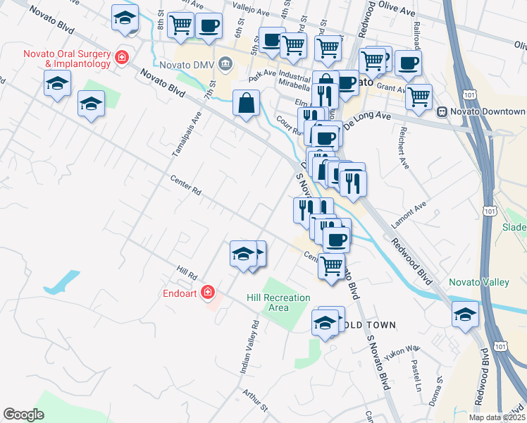 map of restaurants, bars, coffee shops, grocery stores, and more near 809 Diablo Avenue in Novato