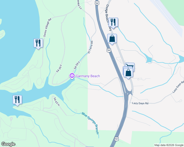 map of restaurants, bars, coffee shops, grocery stores, and more near Lime Street in Osage Beach