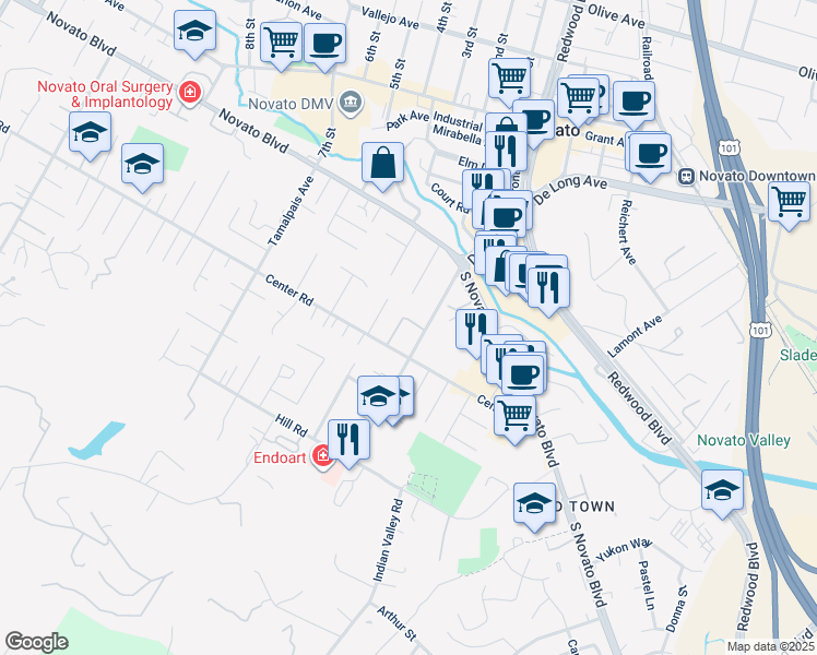 map of restaurants, bars, coffee shops, grocery stores, and more near 809 Diablo Avenue in Novato