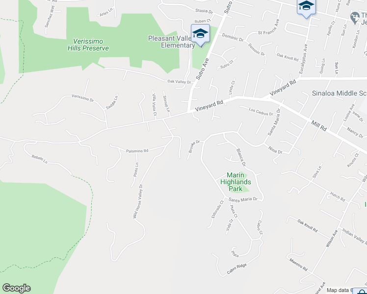 map of restaurants, bars, coffee shops, grocery stores, and more near 9 West Brooke Drive in Novato