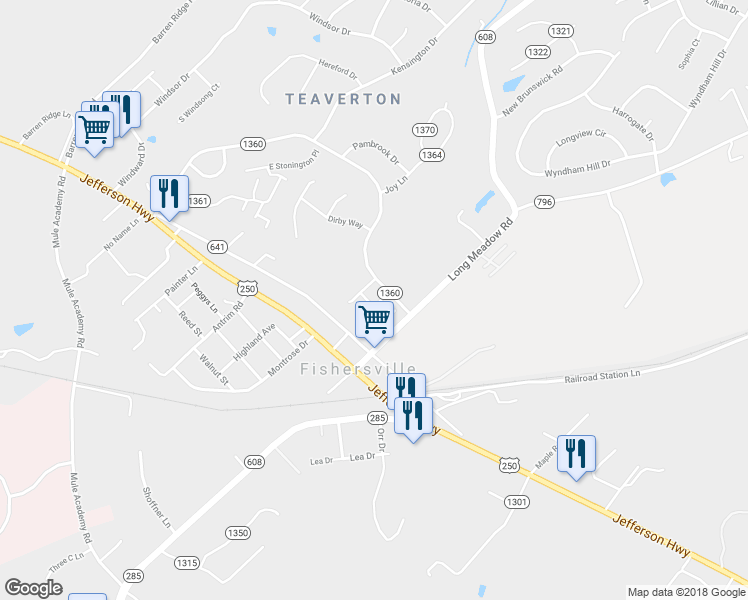 map of restaurants, bars, coffee shops, grocery stores, and more near 6 Bolton Place in Fishersville