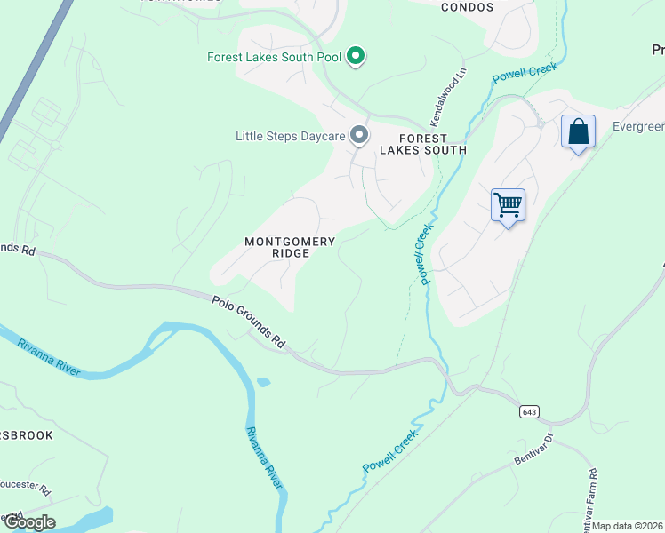 map of restaurants, bars, coffee shops, grocery stores, and more near 2530 Montgomery Ridge Road in Charlottesville