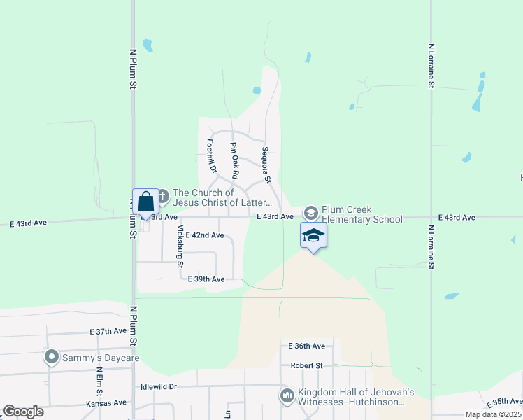 map of restaurants, bars, coffee shops, grocery stores, and more near 806AE East 43rd Avenue in Hutchinson