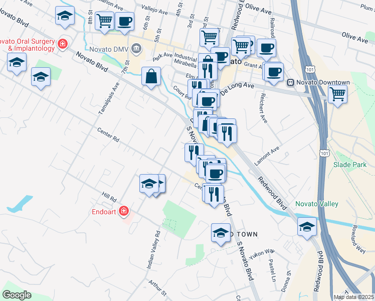 map of restaurants, bars, coffee shops, grocery stores, and more near 852 Diablo Avenue in Novato