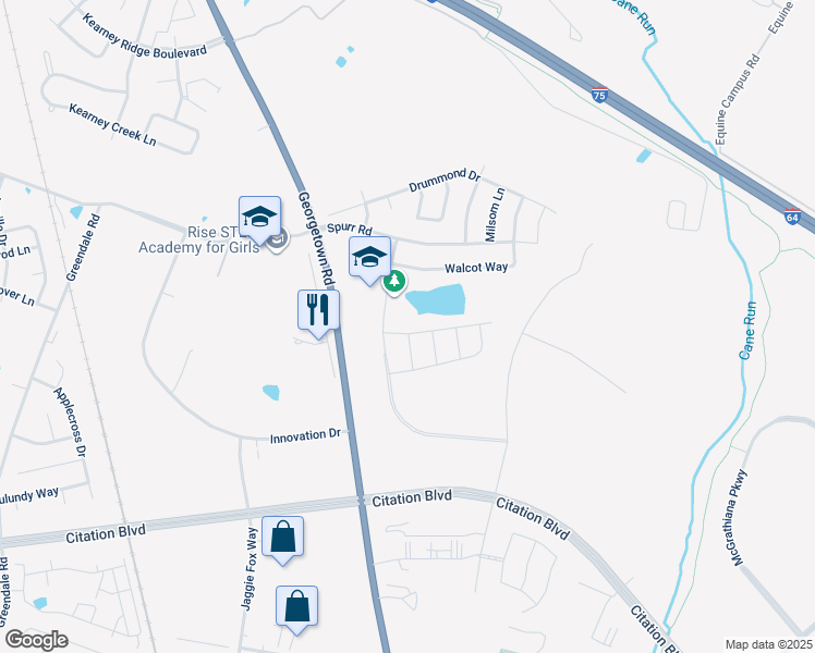 map of restaurants, bars, coffee shops, grocery stores, and more near 2440 Huntly Pl in Lexington