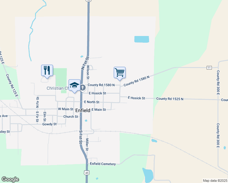 map of restaurants, bars, coffee shops, grocery stores, and more near 504 East Hosick Street in Enfield