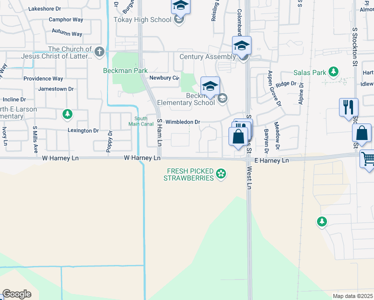 map of restaurants, bars, coffee shops, grocery stores, and more near 1050 Bradford Circle in Lodi