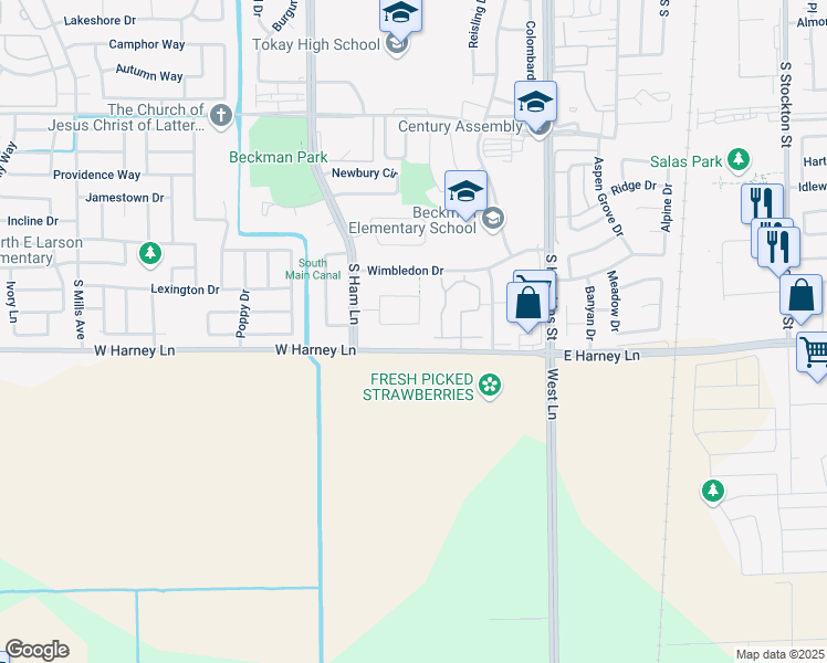 map of restaurants, bars, coffee shops, grocery stores, and more near 1050 Bradford Circle in Lodi