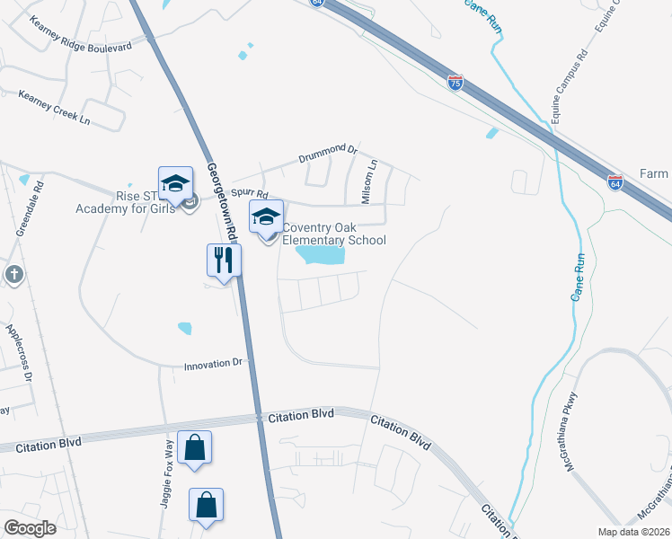 map of restaurants, bars, coffee shops, grocery stores, and more near 2340 Walcot Way in Lexington