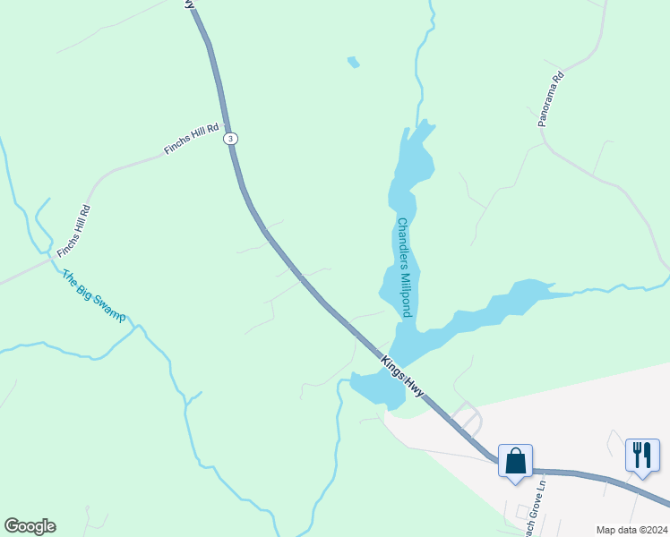 map of restaurants, bars, coffee shops, grocery stores, and more near 14277 Kings Highway in Montross