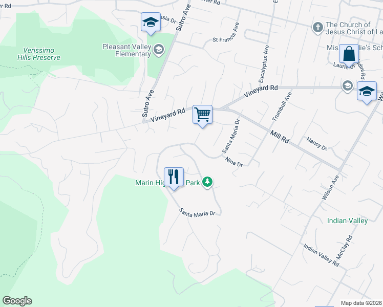 map of restaurants, bars, coffee shops, grocery stores, and more near 11 Blanca Drive in Novato