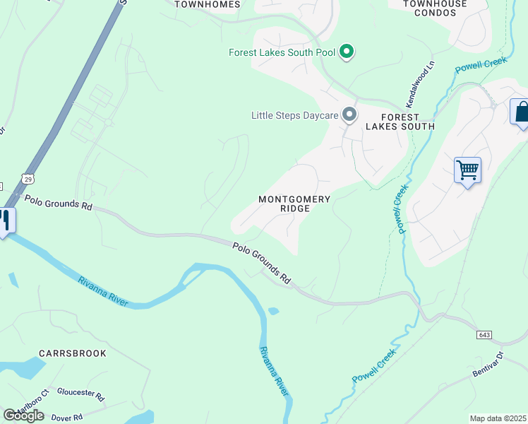 map of restaurants, bars, coffee shops, grocery stores, and more near 1713 Monet Hill in Charlottesville