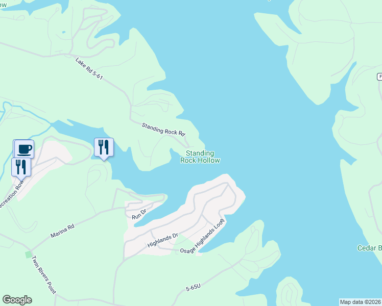 map of restaurants, bars, coffee shops, grocery stores, and more near 5-61W in Camdenton