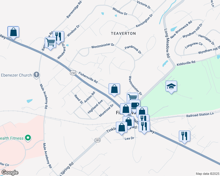 map of restaurants, bars, coffee shops, grocery stores, and more near 142 Fishersville Road in Fishersville
