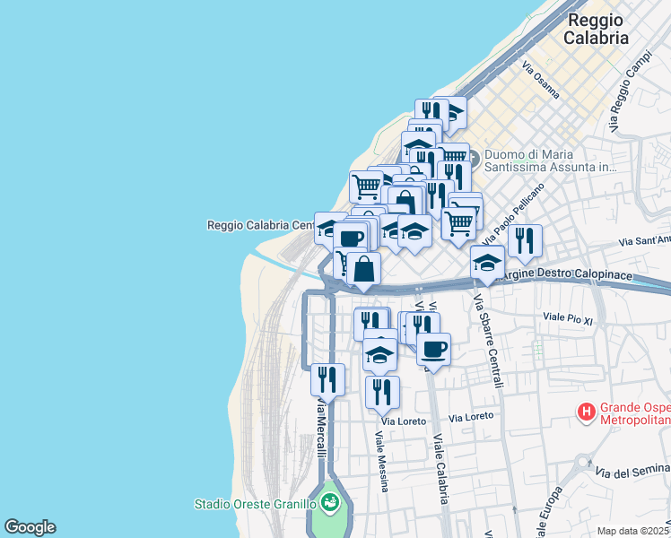 map of restaurants, bars, coffee shops, grocery stores, and more near 466 Corso Garibaldi in Reggio Calabria