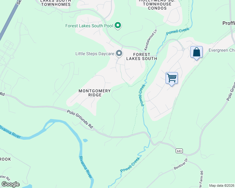 map of restaurants, bars, coffee shops, grocery stores, and more near 2506 Powell Ridge in Charlottesville
