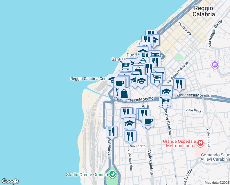 map of restaurants, bars, coffee shops, grocery stores, and more near 466 Corso Garibaldi in Reggio Calabria