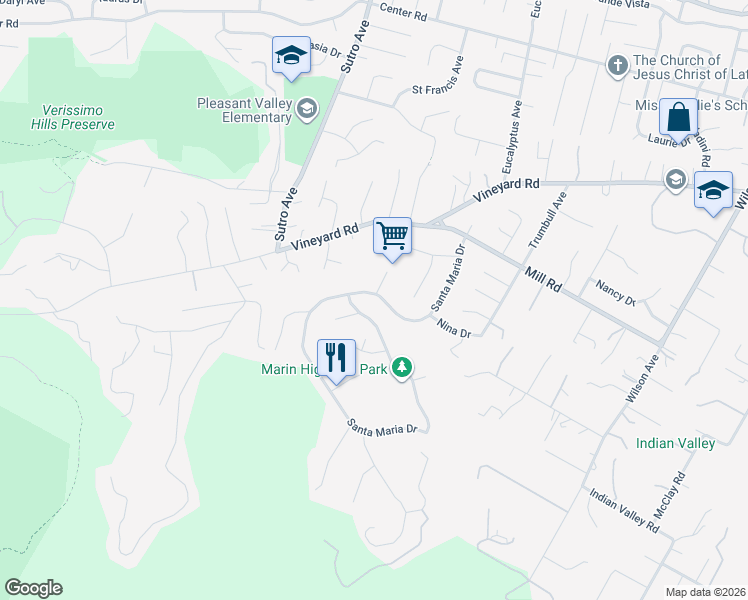 map of restaurants, bars, coffee shops, grocery stores, and more near 11 Blanca Drive in Novato