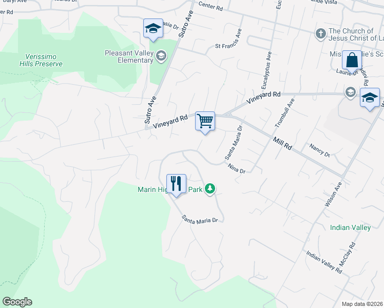 map of restaurants, bars, coffee shops, grocery stores, and more near 11 Blanca Drive in Novato