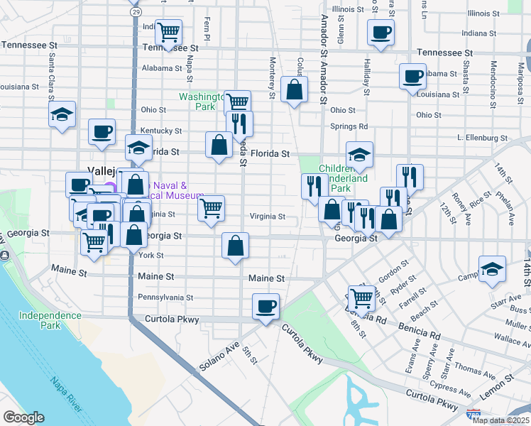 map of restaurants, bars, coffee shops, grocery stores, and more near 944 Virginia Street in Vallejo