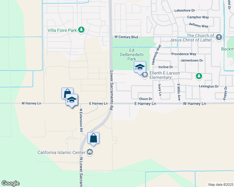map of restaurants, bars, coffee shops, grocery stores, and more near 829 East Harney Lane in Lodi