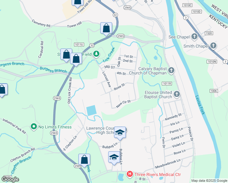 map of restaurants, bars, coffee shops, grocery stores, and more near 169 Rose Street in Louisa