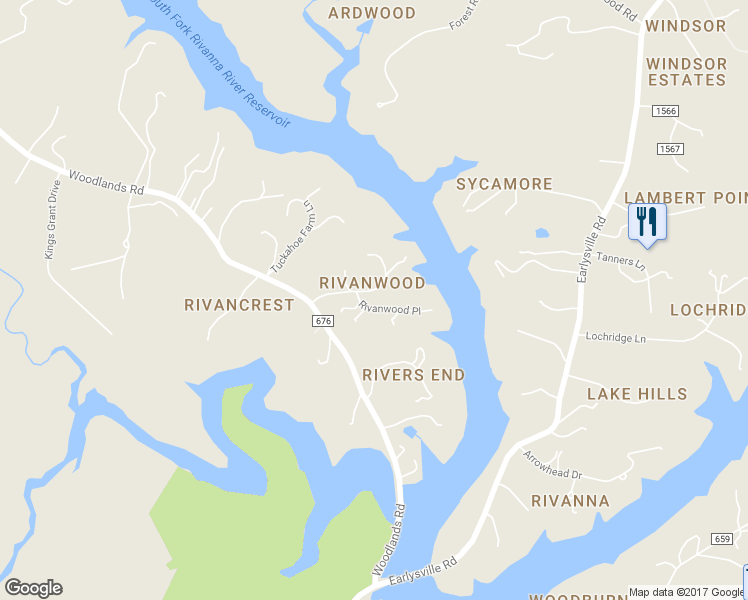 map of restaurants, bars, coffee shops, grocery stores, and more near 275 Rivanwood Drive in Charlottesville