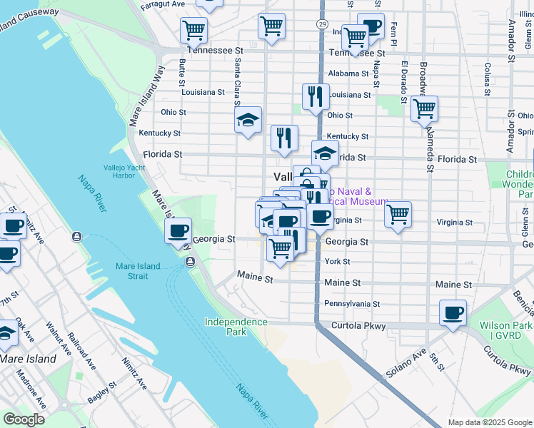 map of restaurants, bars, coffee shops, grocery stores, and more near 427 Capitol Street in Vallejo