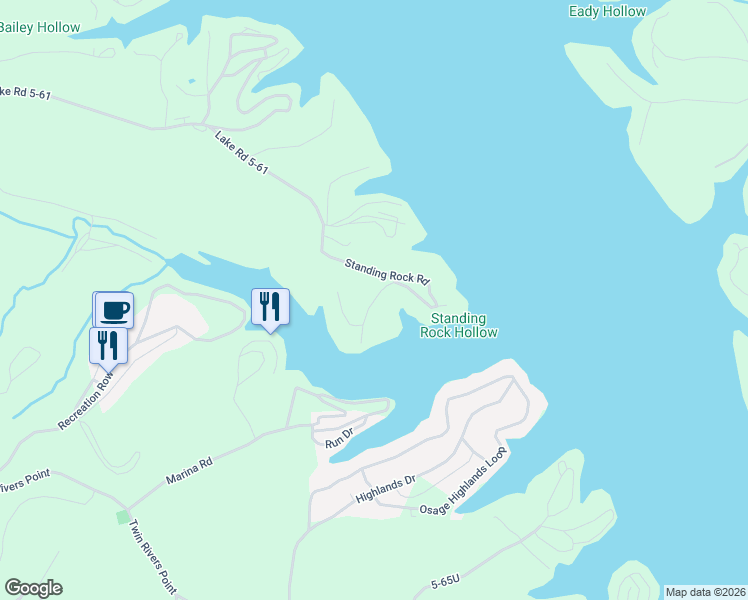 map of restaurants, bars, coffee shops, grocery stores, and more near 5-61W in Camdenton