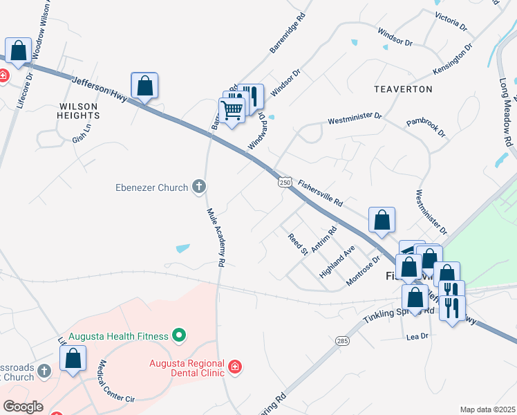 map of restaurants, bars, coffee shops, grocery stores, and more near 51 Church Hill Lane in Fishersville