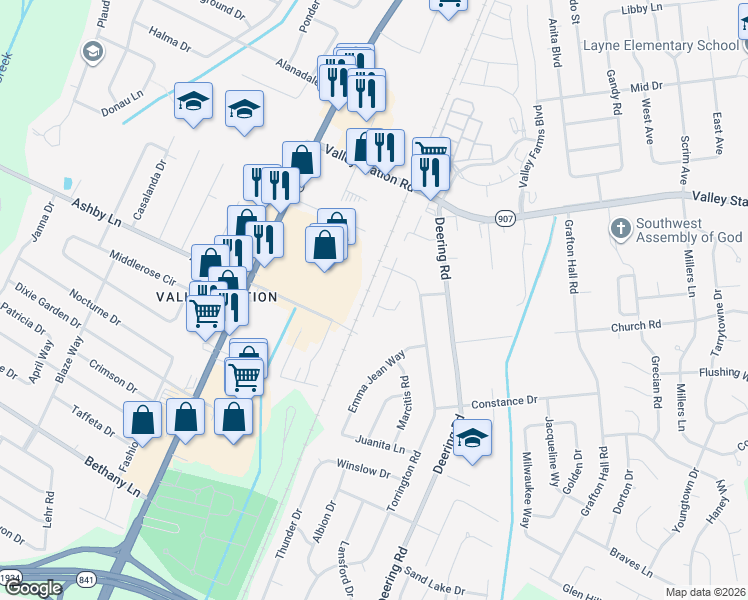 map of restaurants, bars, coffee shops, grocery stores, and more near 10410 Greentree Lane in Louisville