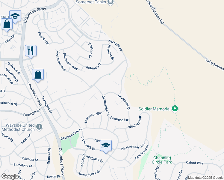 map of restaurants, bars, coffee shops, grocery stores, and more near 125 Countryview Court in Vallejo