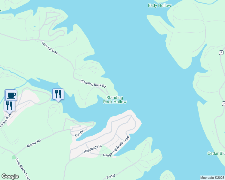 map of restaurants, bars, coffee shops, grocery stores, and more near 2285 Standing Rock Road in Camdenton