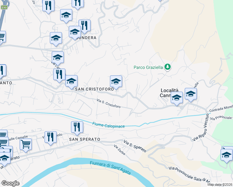 map of restaurants, bars, coffee shops, grocery stores, and more near 1 Via Provinciale Spirito Santo Cannavò Diramazione Mascianà in Reggio Calabria
