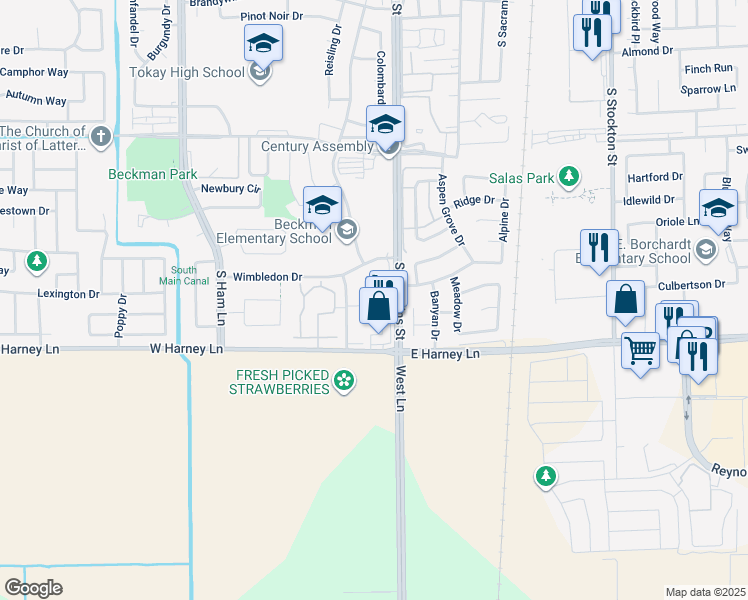 map of restaurants, bars, coffee shops, grocery stores, and more near 700 McCoy Court in Lodi