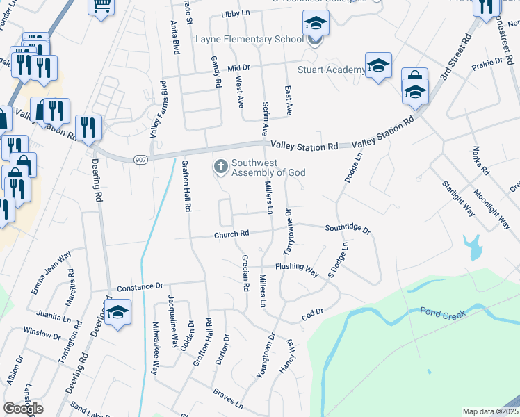 map of restaurants, bars, coffee shops, grocery stores, and more near 4703 Conder Avenue in Louisville