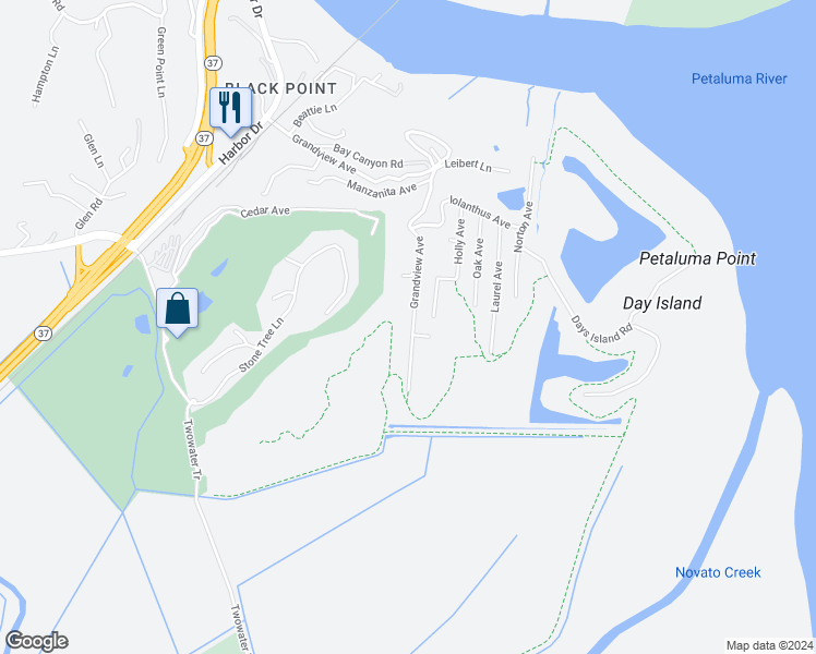 map of restaurants, bars, coffee shops, grocery stores, and more near 396 Grandview Avenue in Novato