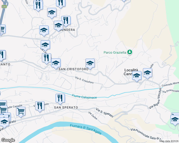 map of restaurants, bars, coffee shops, grocery stores, and more near 1 Via Provinciale Spirito Santo Cannavò Diramazione Mascianà in Reggio Calabria