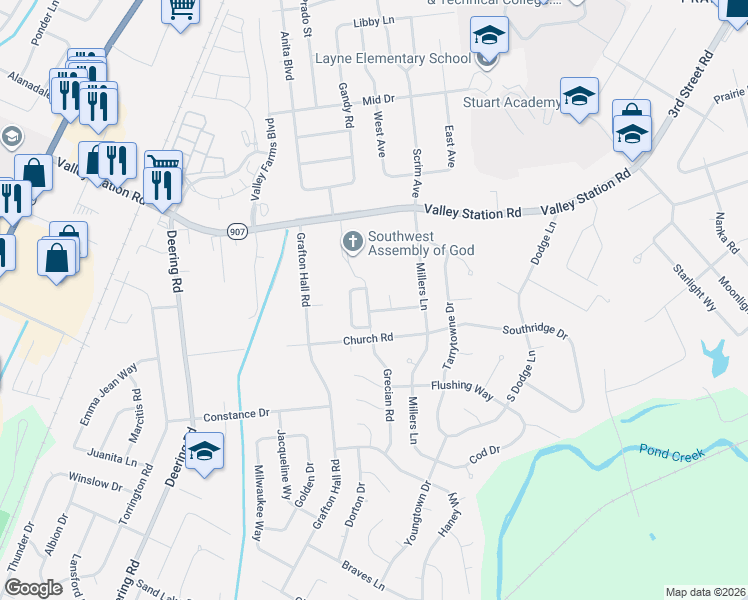 map of restaurants, bars, coffee shops, grocery stores, and more near 10504 Wake Court in Louisville