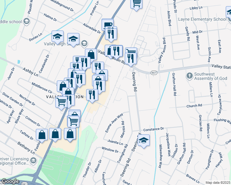 map of restaurants, bars, coffee shops, grocery stores, and more near 10406 Greentree Lane in Louisville
