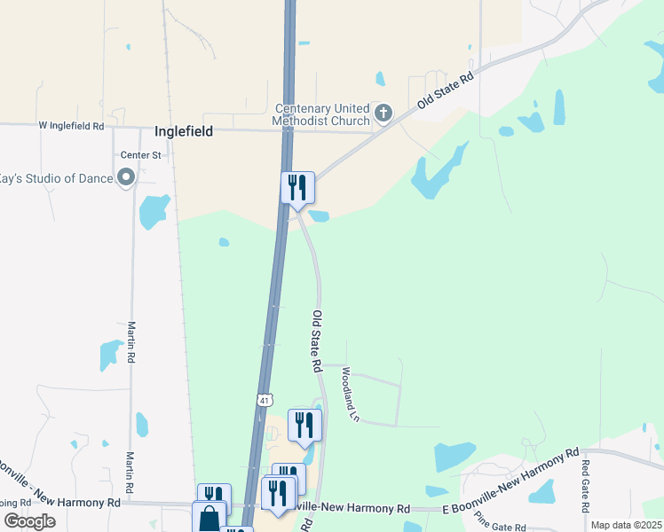 map of restaurants, bars, coffee shops, grocery stores, and more near 13725 Old State Road in Evansville