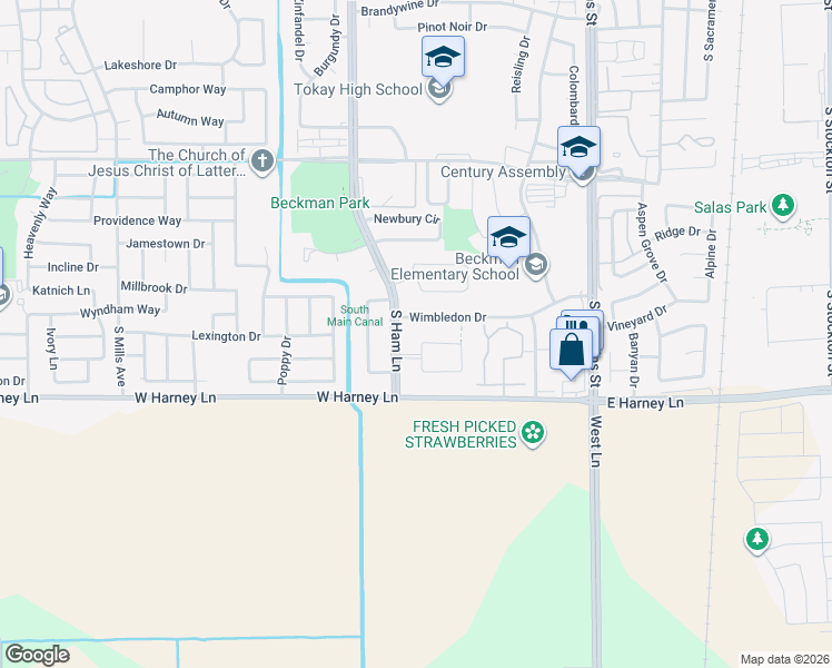 map of restaurants, bars, coffee shops, grocery stores, and more near 1151 Bradford Circle in Lodi