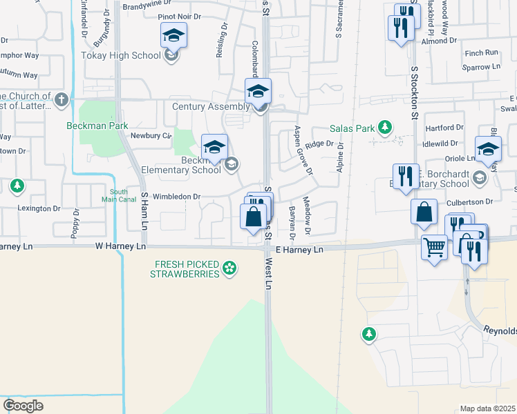 map of restaurants, bars, coffee shops, grocery stores, and more near 700 McCoy Court in Lodi